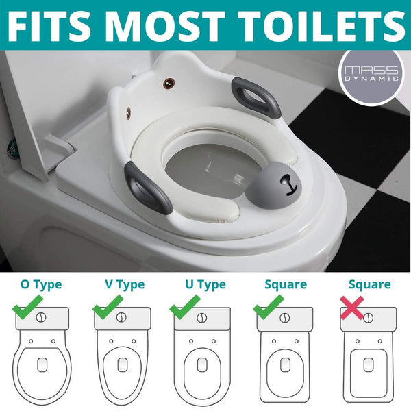 Toddler Toilet Seat - Potty Training Seat for Kids - Non Slip Loo Trainer with Anti-Splash Guard - Unisex Toilet Assistant Ring with Handles and Backrest for Extra Security (White)