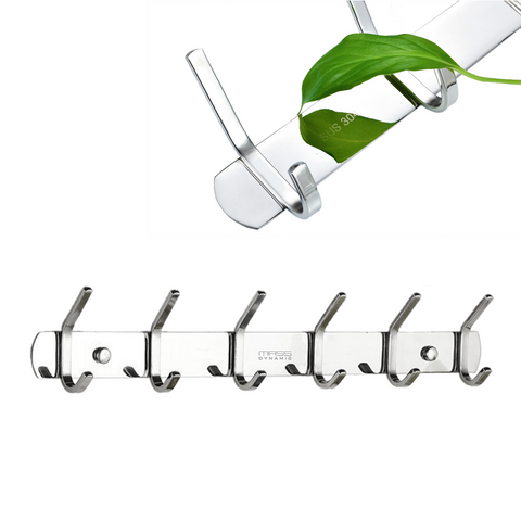 MASS DYNAMIC Wall Mounted Coat Hooks – Stainless Steel Clothes Hooks for Wall, 6 Dual Hooks Hanger for Hat, Kitchen Utensils, Bathroom and Other Tools