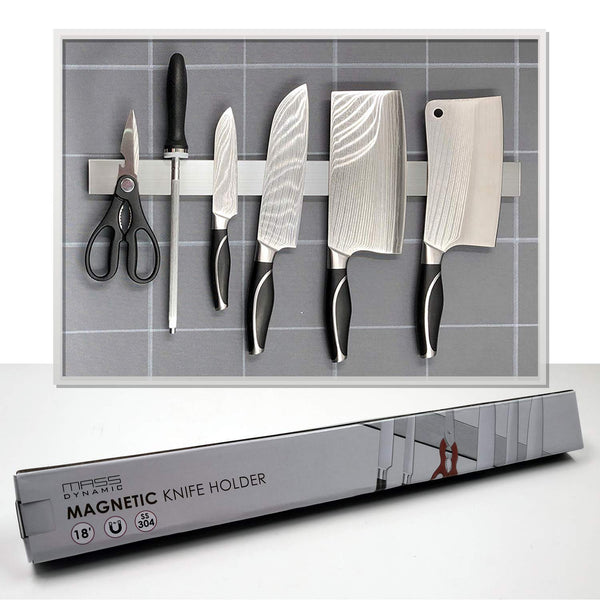 MASS DYNAMIC Magnetic Knife Holder for Wall,20-Inch Stainless Steel Storage Magnetic Knife Rack with Powerful Magnets, Multipurpose Kitchen Knives/Utensil/Tool Holder, Solid Wall Mounted Installation