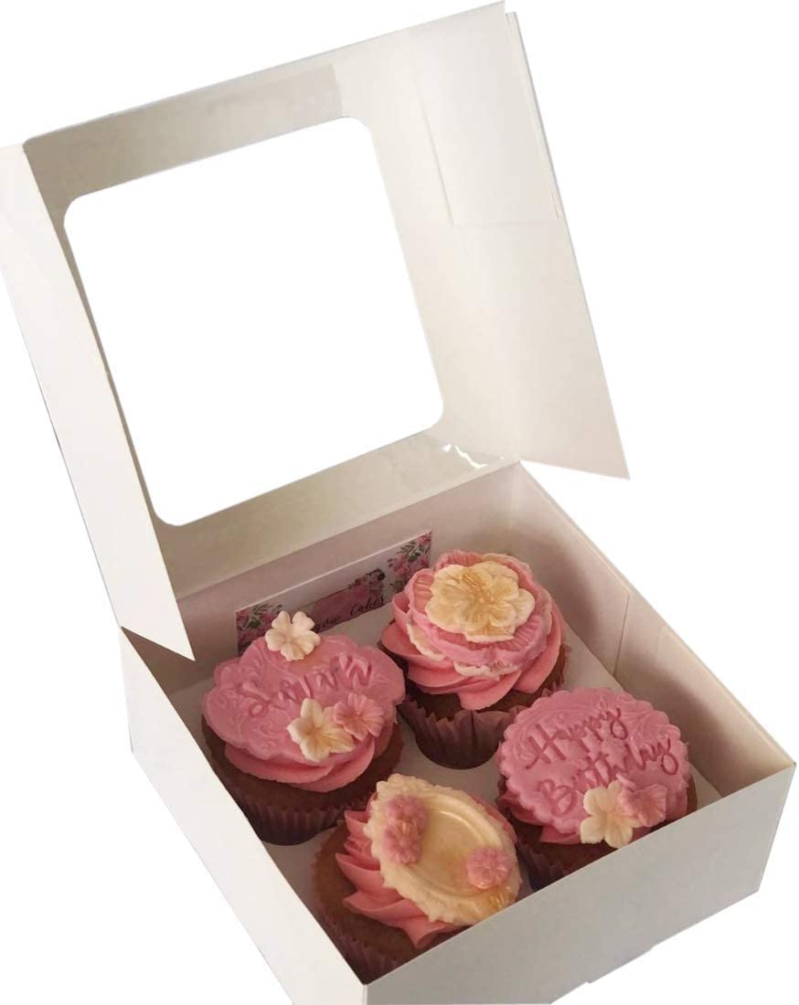 Cupcake Boxes White - Cupcakes Carrier with 4 Holes (Pack of 10)