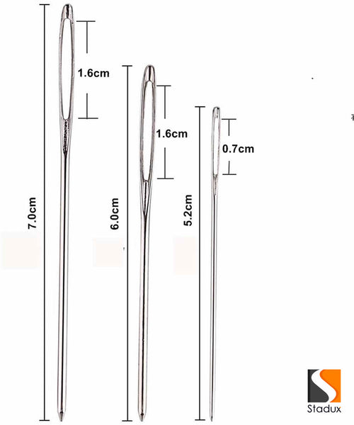 Stadux Large Eyed Sewing Needles, 3 Sizes 15 Needles Alloy Steel Yarn Needles in Clear Plastic Tube, Hand Sewing Tool for Knitting Wool Scarfs, Sweaters, Socks & Caps.