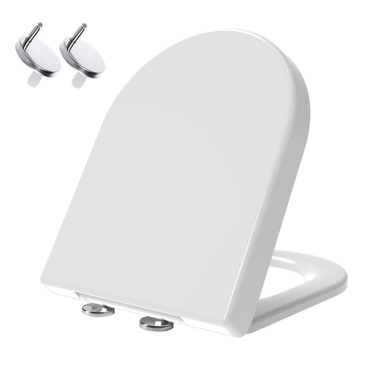 D-Shape Toilet Seat, Soft Close Toilet Seat White with Quick Release (Heavy Duty) (445mm x 360mm)