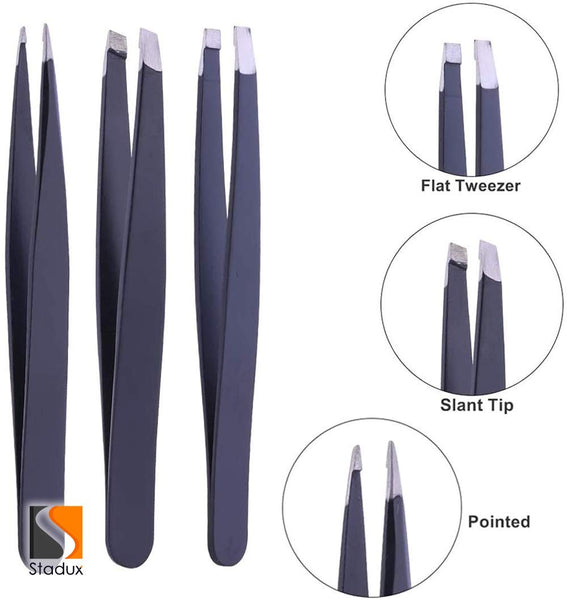 Eyebrow Tweezers, 3 Piece Stainless Steel Precision Tweezers Set