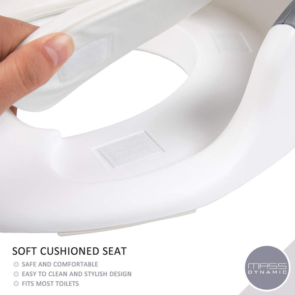 Toddler Toilet Seat - Potty Training Seat for Kids - Non Slip Loo Trainer with Anti-Splash Guard - Unisex Toilet Assistant Ring with Handles and Backrest for Extra Security (White)