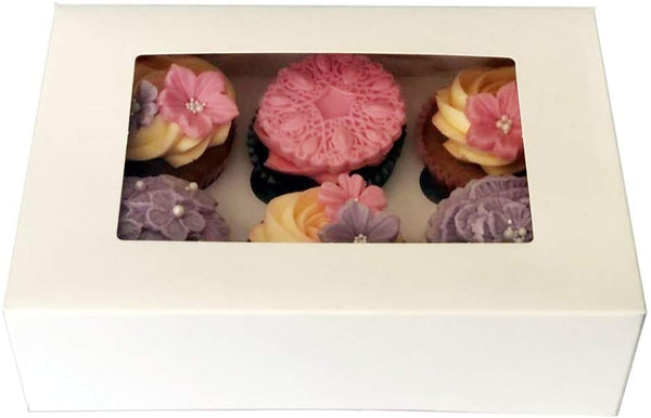 MASS DYNAMIC 25 Pack 12 Holes White Cupcake Boxes – Pre-Assembled Cupcake Carrier with Transparent Window, Cupcake Holder Box, Food-Grade Container for Muffins