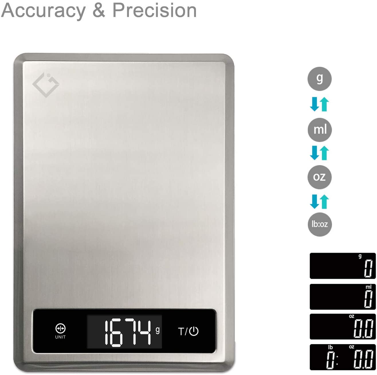 CGI Digital Food Weighing Kitchen Scale, Stainless Steel, Anti Thumb Impression Panel & Tare Function (Large Display)
