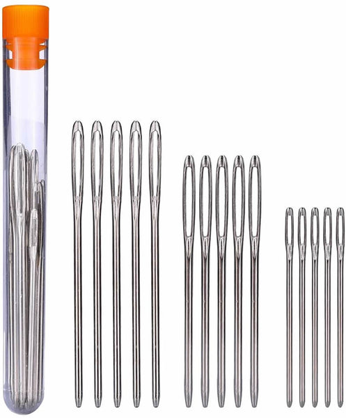 Stadux Large Eyed Sewing Needles, 3 Sizes 15 Needles Alloy Steel Yarn Needles in Clear Plastic Tube, Hand Sewing Tool for Knitting Wool Scarfs, Sweaters, Socks & Caps.