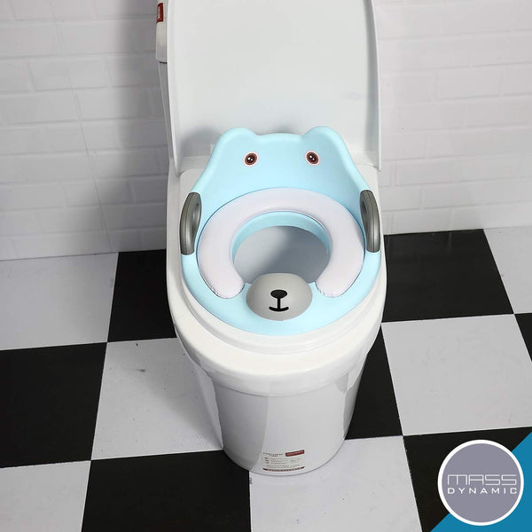 MASS DYNAMIC Toddler Toilet Seat - Potty Training Seat for Kids - Non-Slip Loo Trainer with Anti-Splash Guard - Unisex Toilet Assistant Ring with Handles and Backrest for Extra Security (Blue)