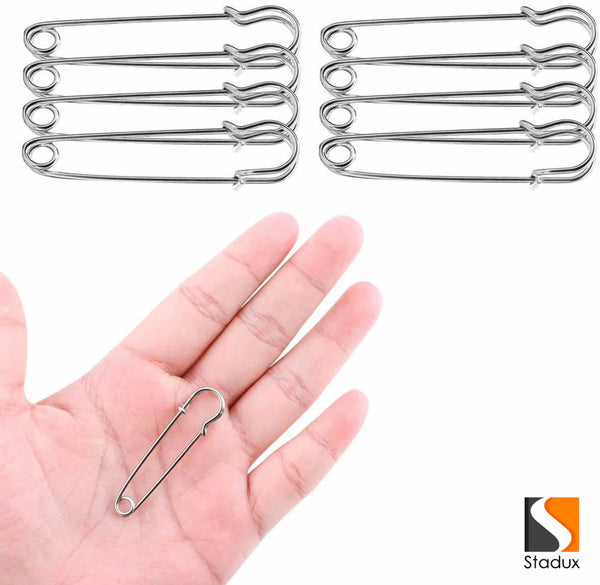 Stadux 30Pcs Large Safety Pins, 2 Inches Strong Safety Pins For Hefty Materials Like Blanket Quilt Upholstery & Fabric, Stainless Steel Sliver