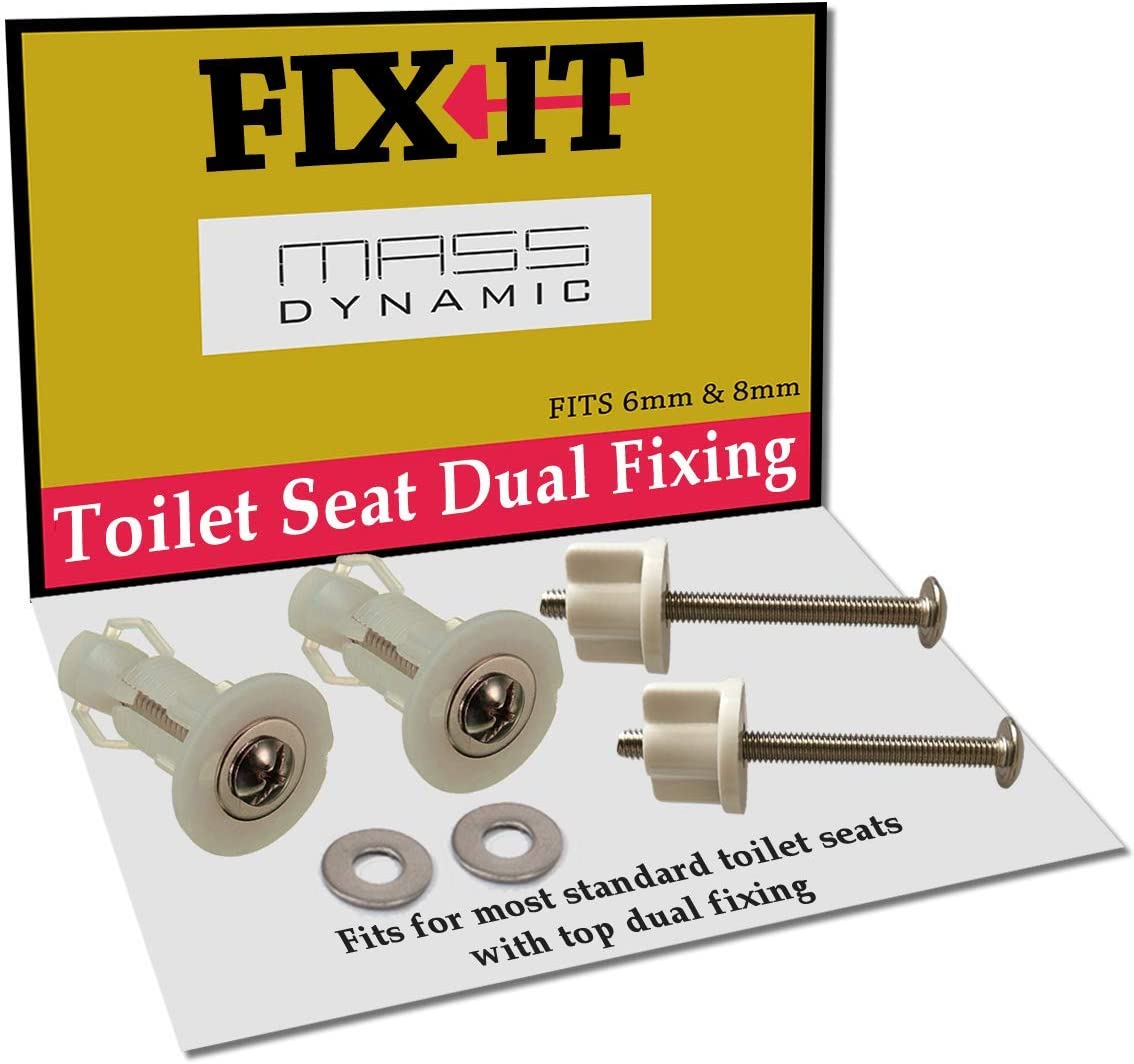 FIX-IT Pack of Dual Fixing, Includes Top Fix/ Bottom Fix Tightly Secures Your Toilet Seat, Suitable for 14-19 mm Hole Sizes in Standard Pans.
