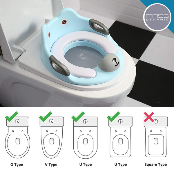 MASS DYNAMIC Toddler Toilet Seat - Potty Training Seat for Kids - Non-Slip Loo Trainer with Anti-Splash Guard - Unisex Toilet Assistant Ring with Handles and Backrest for Extra Security (Blue)