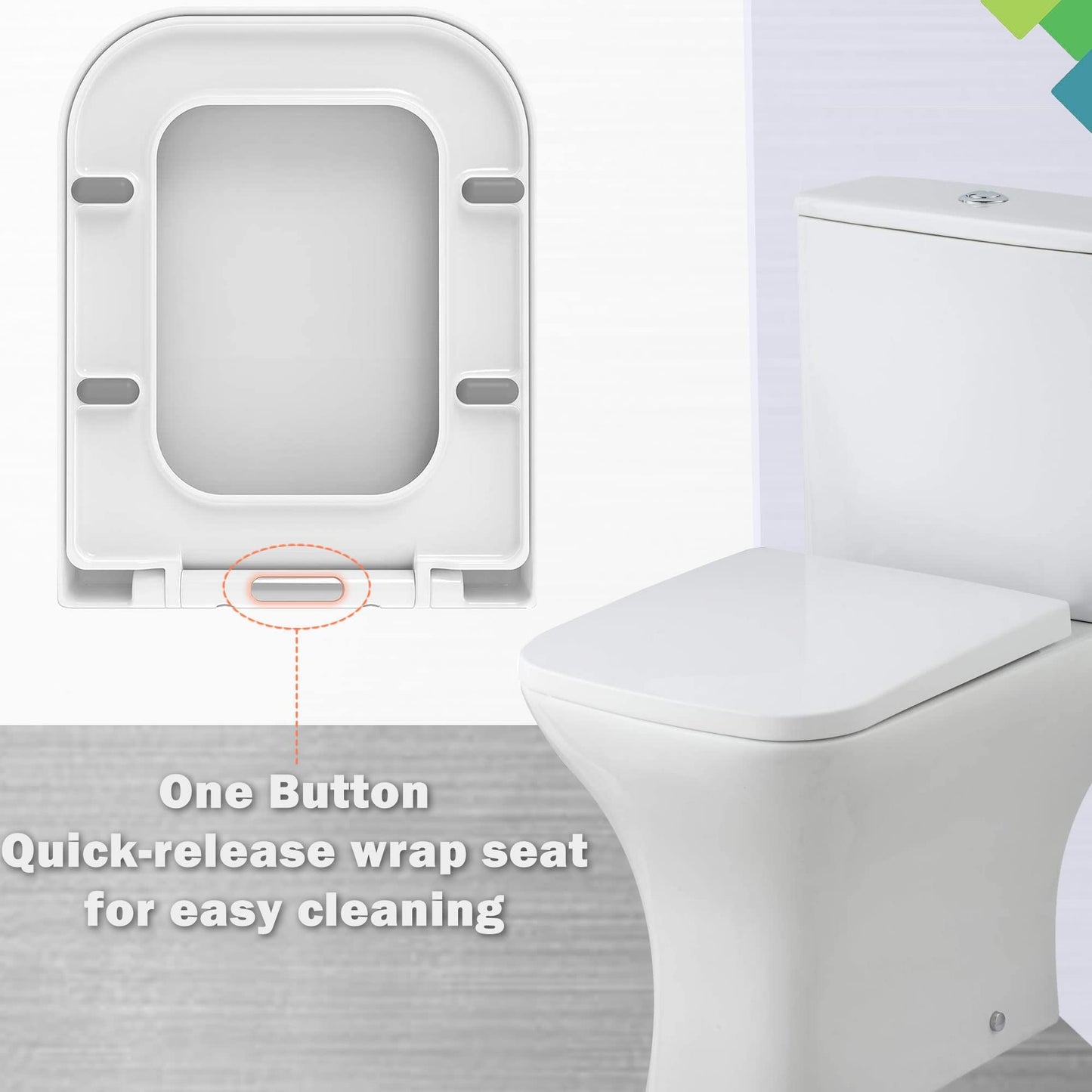 Square Shape Toilet Seat, Soft Close  white with Quick Release (UF)