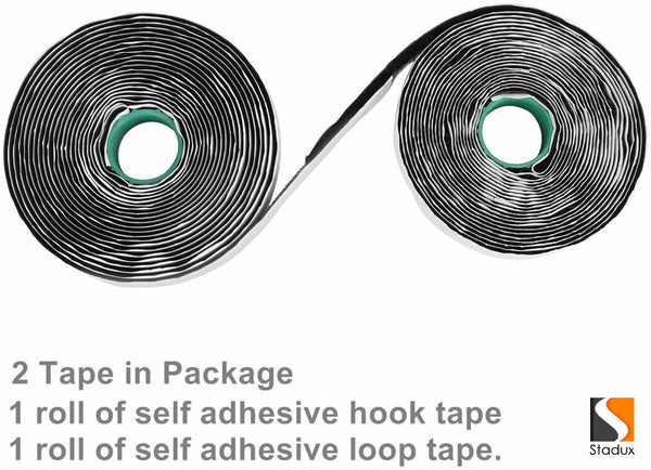 Stadux Adhesive Hook and Loop Tape, Heavy Duty Self Adhesive Sticky Hook Loop Tape Fastener Sticky Tape, Black, 20mm x 5m