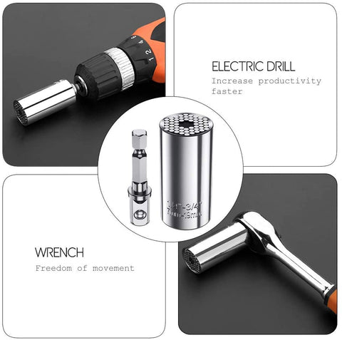 Universal Socket Wrench 7-19mm Multi-Function Fastener Universal Repair Tool, Power Drill Adapter Set