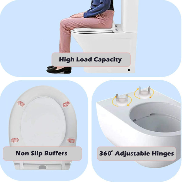 MASS DYNAMIC Soft Close Toilet Seat White | O Shape Toilet Seat | Loo Seat with Quick Release Button for Easy Cleaning | Top Fixing Toilet Seats with Adjustable Hinges