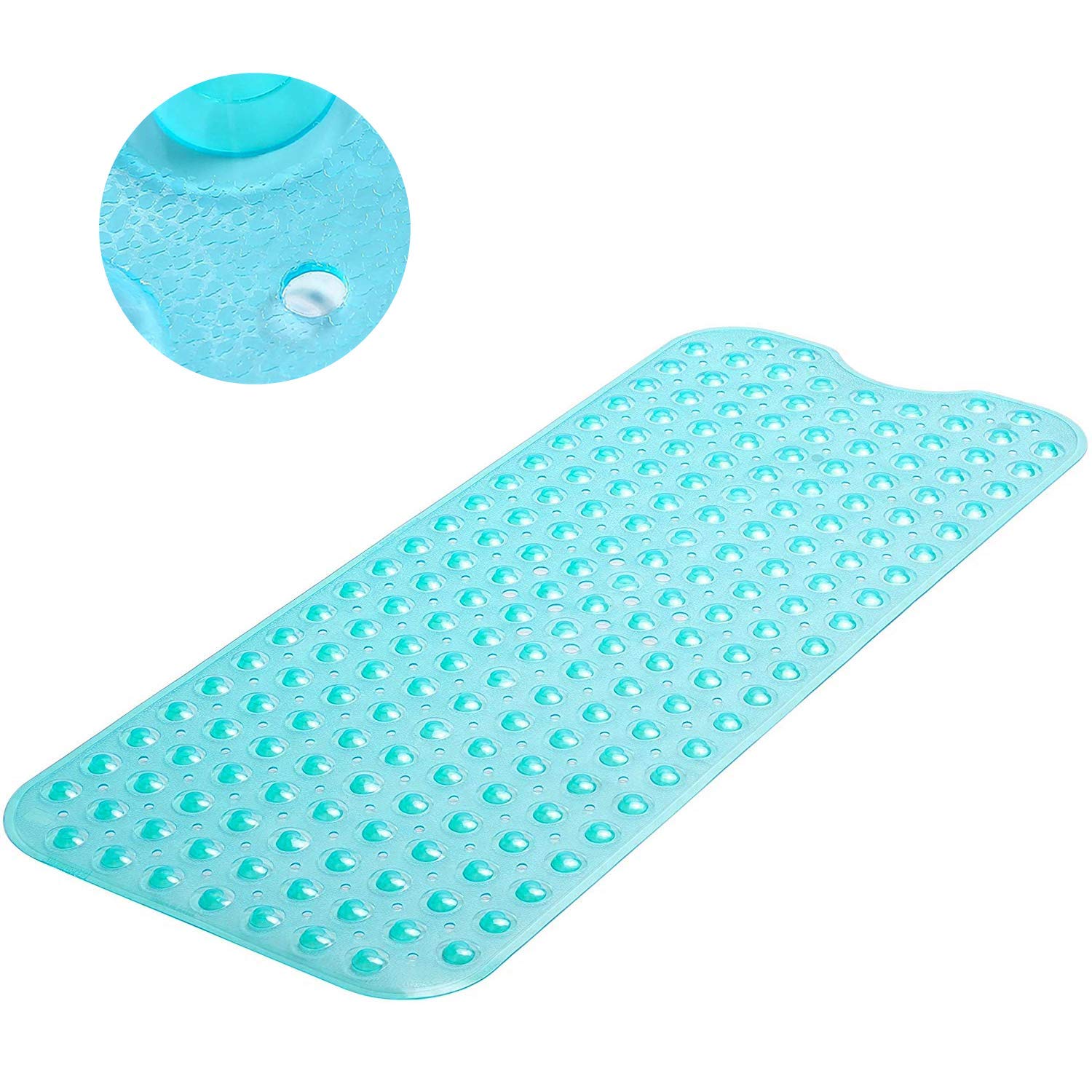 Non-Slip Bath Mat | Extra Long Bath Mat | Machine Washable Shower Mats with Anti Slip Suction Cups (Transparent Teal)