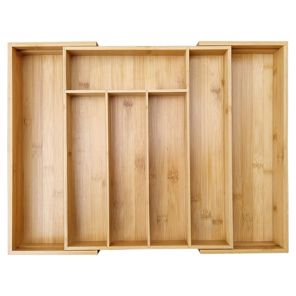 MASS DYNAMIC Bamboo Cutlery Tray, Expandable Drawer Organiser, Space-Saving 5-7 Storage Compartments Holds Silverware, Kitchen Utensils, Office Supplies, Bathroom Accessories (Size: 5x48.5x37cm)