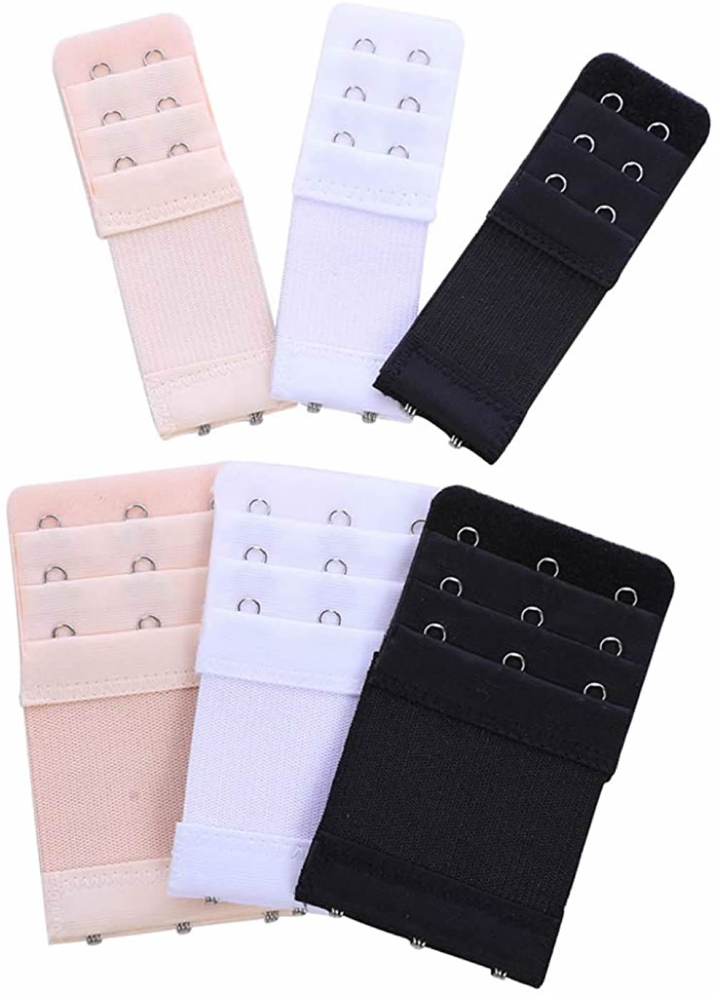 Bra Strap Extenders Set, 3 Rows x 3 Hooks, 3 Rows x 2 Hooks, Black/Beige/White