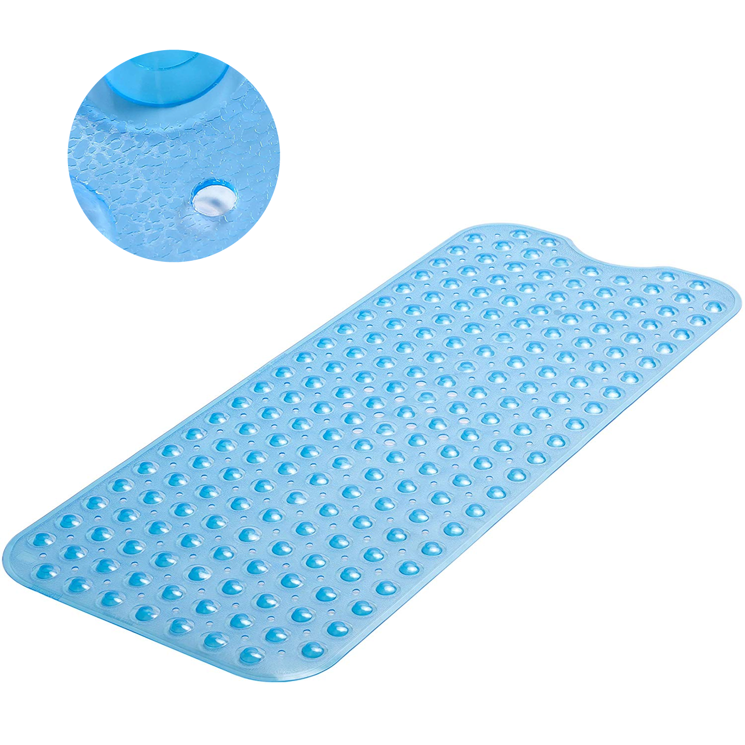 MASS DYNAMIC Non Slip Bath Mat | Extra Long Bath Mat | Machine Washable Shower Mats with Anti Slip Suction Cups | Easy Clean Bathtub Mat with 176 Drain Holes (Transparent Blue)