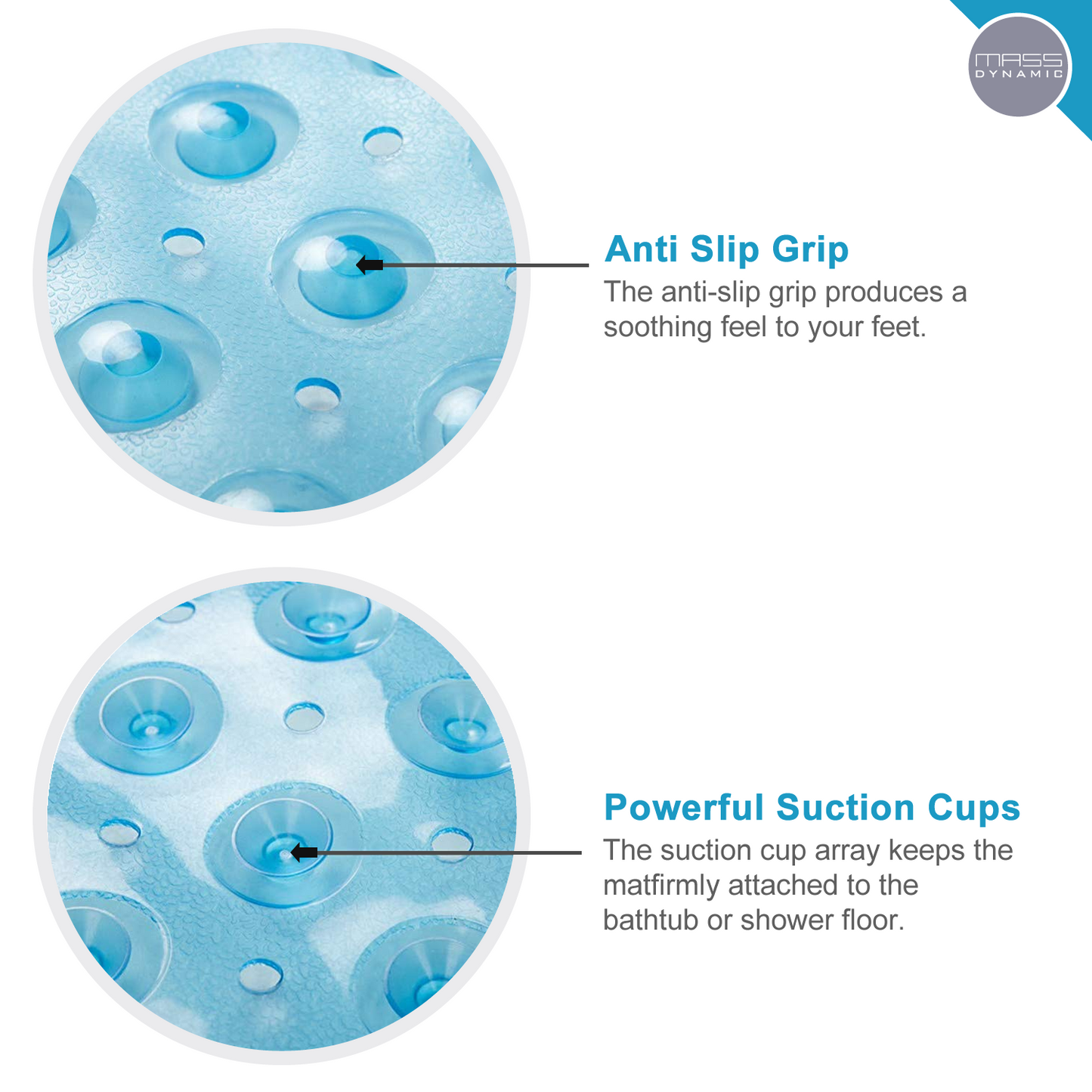 Non Slip Bath Mat | Extra Long Bath Mat | Machine Washable Shower Mats with Anti Slip Suction Cups (Transparent Blue)