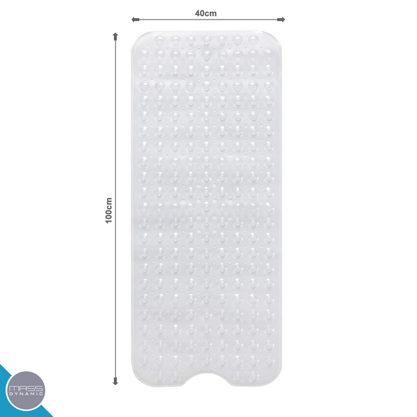 Non Slip Transparent Clear Bath Mat | Extra Long Anti Slip Suction Cups | Machine Washable Shower Mats | Antibacterial Bathtub Runner