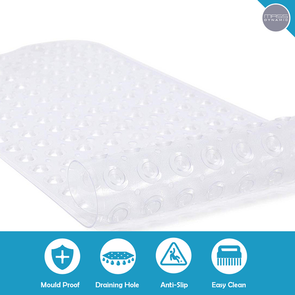 Non Slip Transparent Clear Bath Mat | Extra Long Anti Slip Suction Cups | Machine Washable Shower Mats | Antibacterial Bathtub Runner