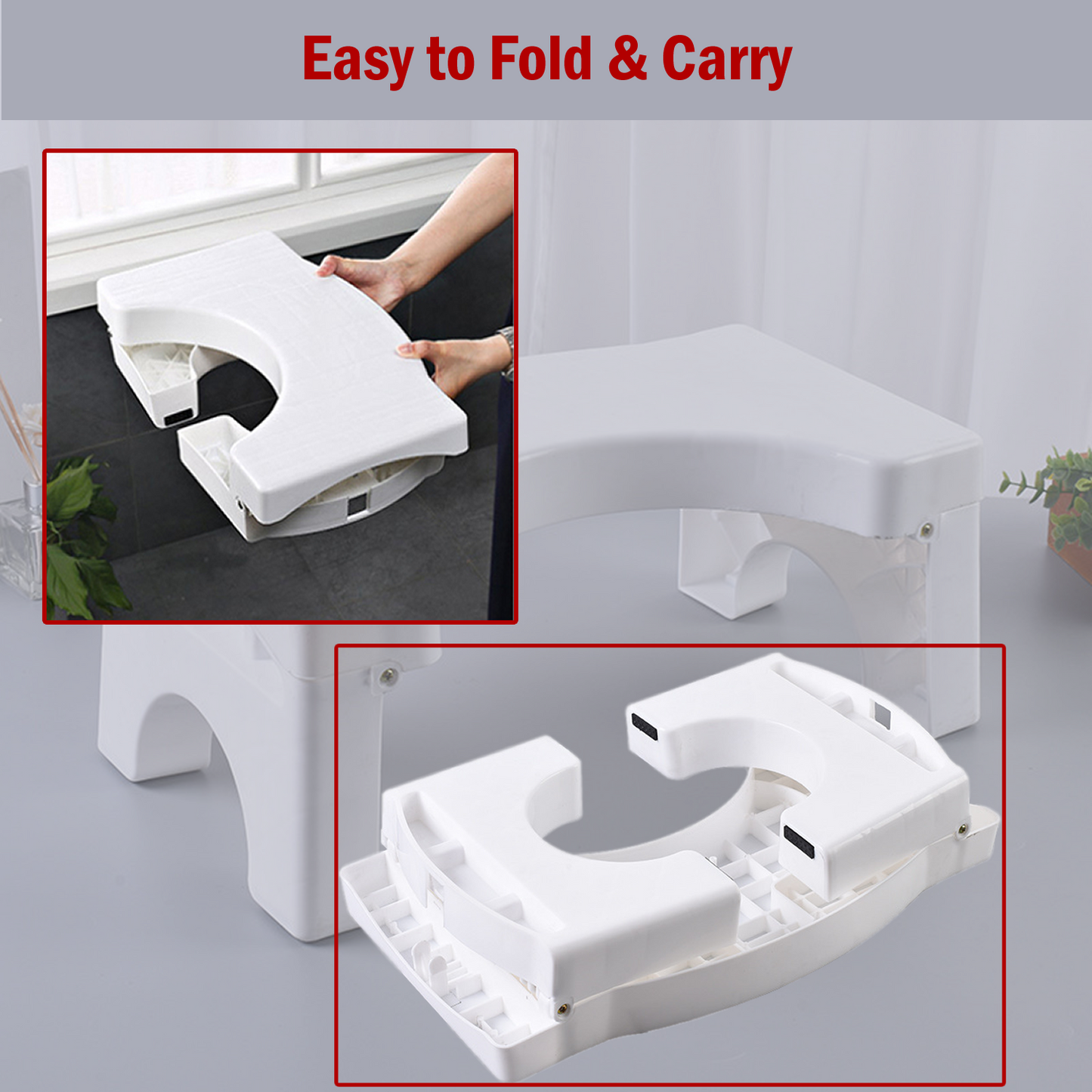 Squatting Folding Toilet Stool, Non-Slip Bathroom Squat Aid and Footstep stool (7 Inch / Foldable)