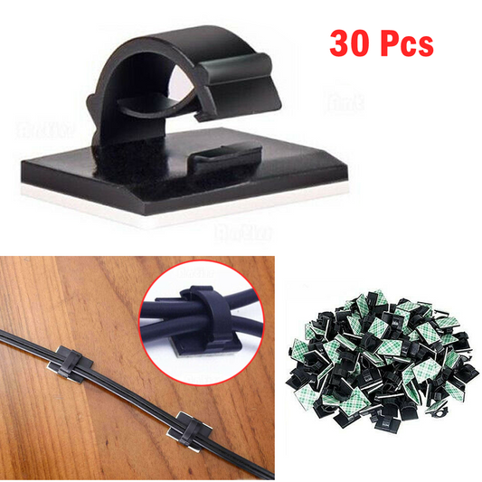 Cable Clips Self-Adhesive Cable Ties Black, 30PCS-19x14mm