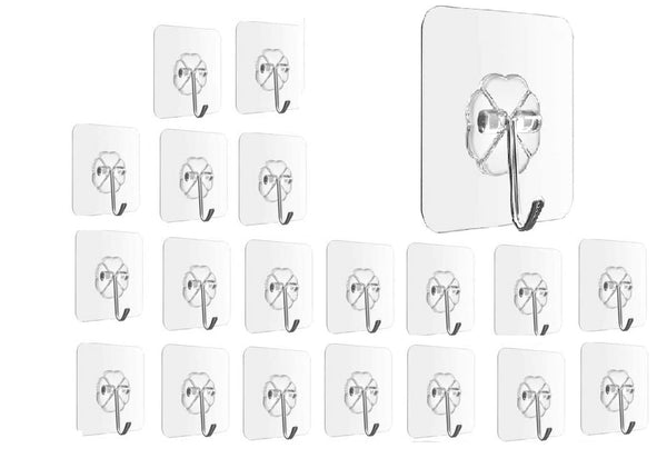 Strong Self Adhesive Hooks, Reusable Wall Hooks for Hanging, Waterproof and Transparent Wall Hooks, Pack Size 14