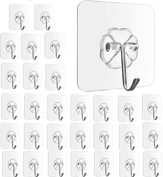 Strong Self Adhesive Hooks, Reusable Wall Hooks for Hanging, Waterproof and Transparent Wall Hooks, Pack Size 14