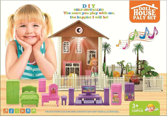 Kids Girls Doll House | Toy Play Set 124 Pcs with Sound and Light
