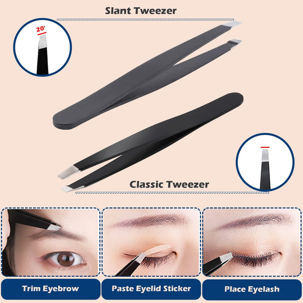 Stadux Professional Eyebrow Tweezers for Facial Hair Women, 4 Piece Tweezers Set for Men &amp; Women, Precision Tweezers for Grooming Facial Hair, Plucking Brows and Ingrown Hair