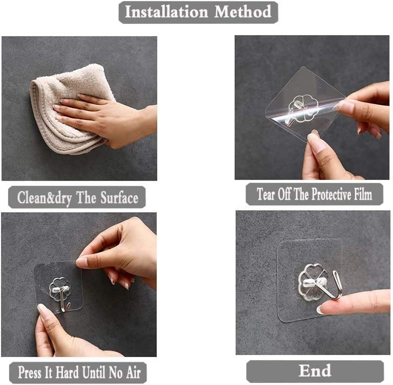 Wall Mounted Self Adhesive Hooks - Reusable Wall Hooks for Hanging