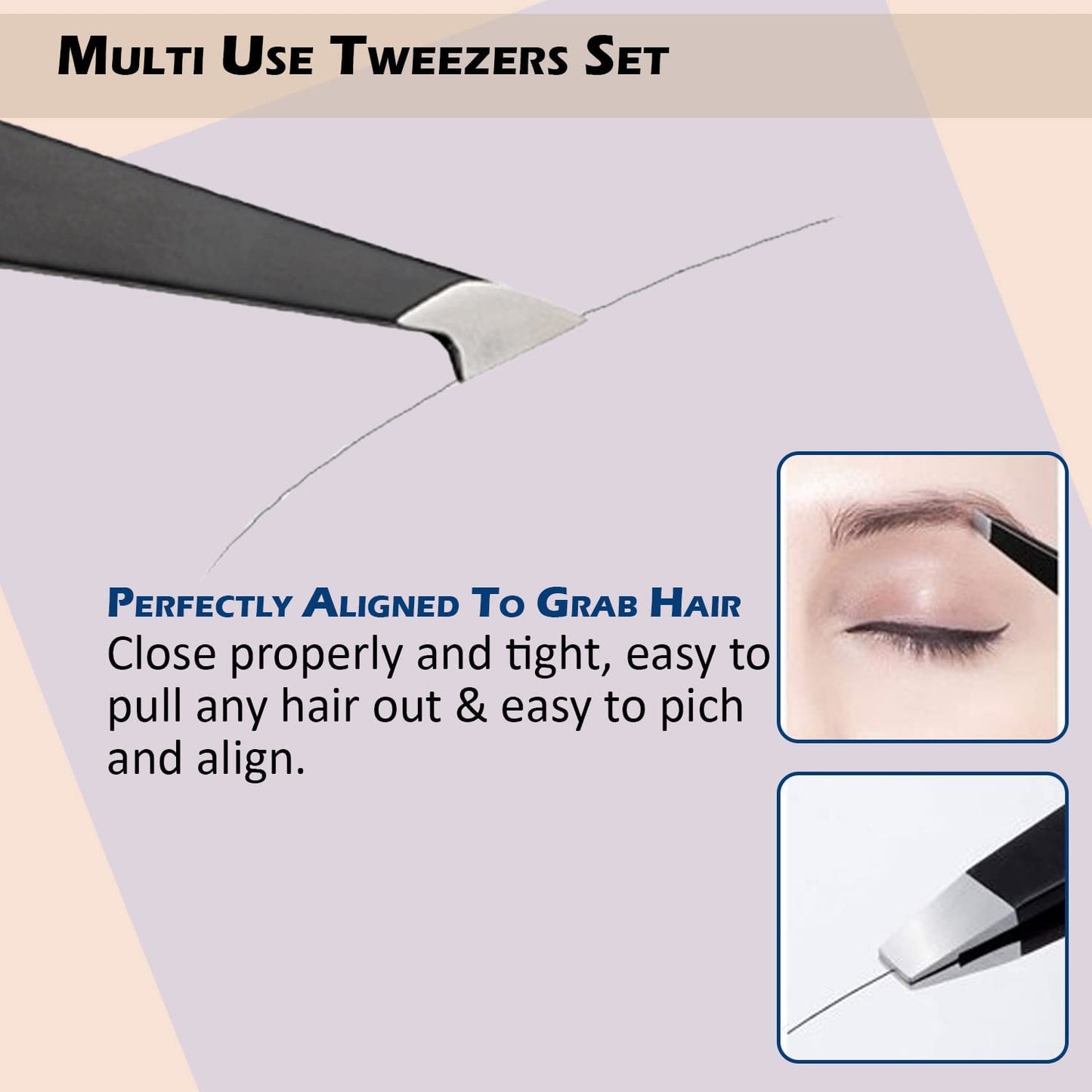 Eyebrow Tweezers, 4 Piece Stainless Steel Precision Tweezers Set