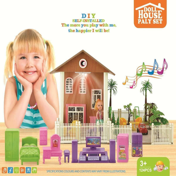 Kids Girls Doll House | Toy Play Set 124 Pcs with Sound and Light