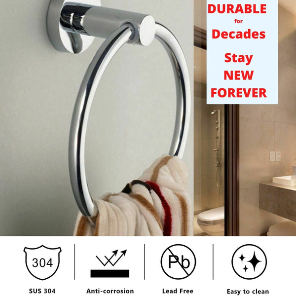 Stainless Steel Towel Holder, Bathroom Towel Ring, Wall Mount Hanging Towel Hanger Bath Accessories, Contemporary Round Style/Shape Hand Kitchen Towel Holder