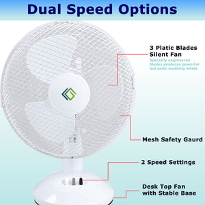 9” Oscillating Desk Fan 3 Blades 2 Speed Settings Table